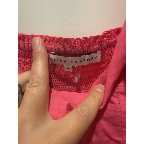 English Factory Pleated Detail Puff Sleeve Mini Dress Pink Size M - Picture 3 of 4